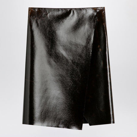 PHILOSOPHY DI LORENZO SERAFINI High-Waisted Brown Shiny Faux Leather Midi Pencil Skirt