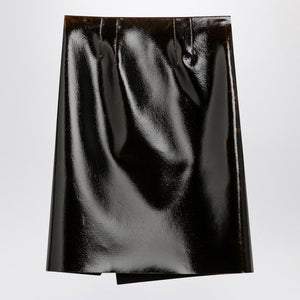 PHILOSOPHY DI LORENZO SERAFINI High-Waisted Brown Shiny Faux Leather Midi Pencil Skirt