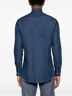 ETRO Blue Denim Shirt with Classic Logo Embroidery for Men