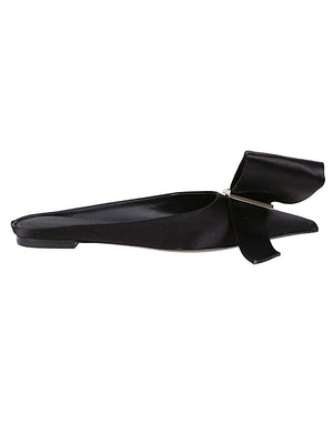 FERRAGAMO Oversized Bow Pointed Toe Leather Slippers for Women