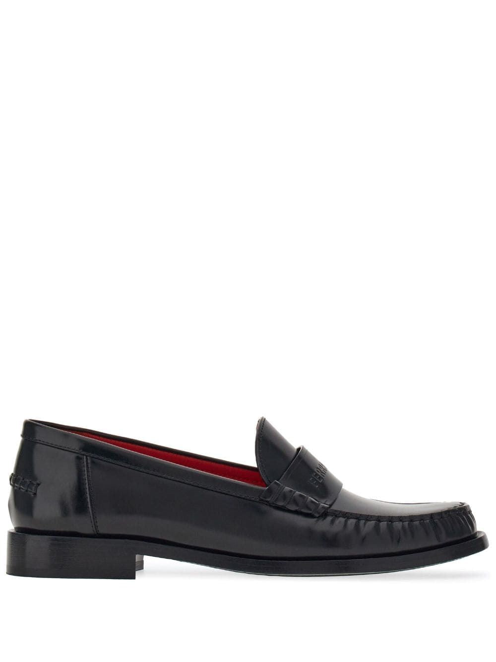 FERRAGAMO Classic Black Leather Loafers with Embossed Logo for Women