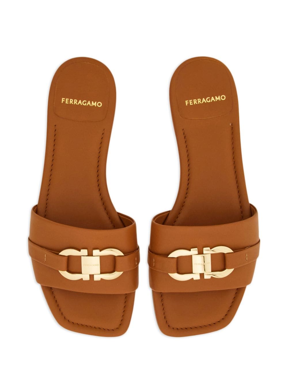 Ferragamo Gancini Hook Leather Flat Sandals