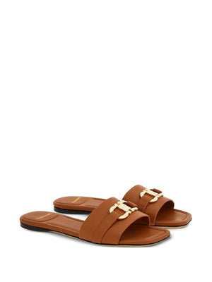 Ferragamo Gancini Hook Leather Flat Sandals