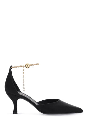 FERRAGAMO Elegant Black Silk Pumps with Gold Chain for Women