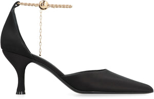 FERRAGAMO Satin Slingback Pumps with Adjustable Ankle Strap and Stiletto Heel for Women