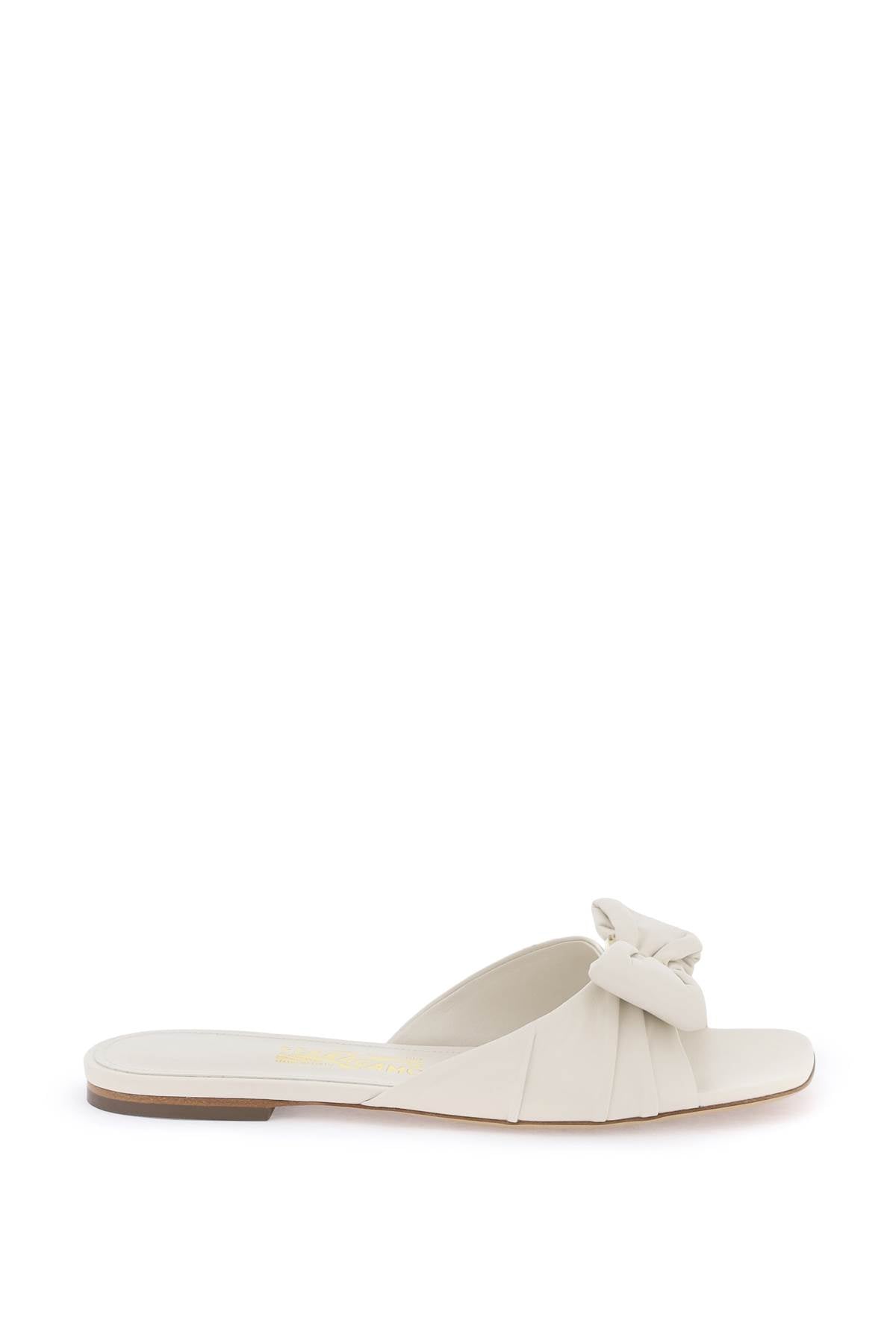 FERRAGAMO Elegant Nappa Leather Slide Sandals with Bow Detail for Women - White