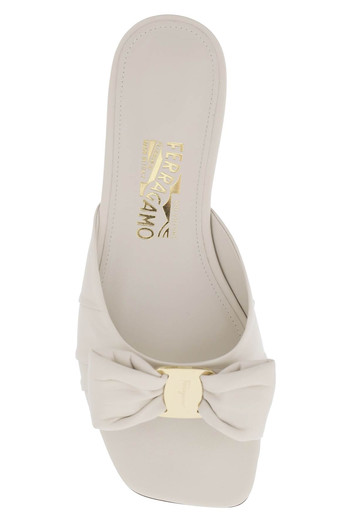 FERRAGAMO Elegant Nappa Leather Slide Sandals with Bow Detail for Women - White