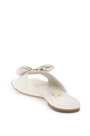 FERRAGAMO Elegant Nappa Leather Slide Sandals with Bow Detail for Women - White