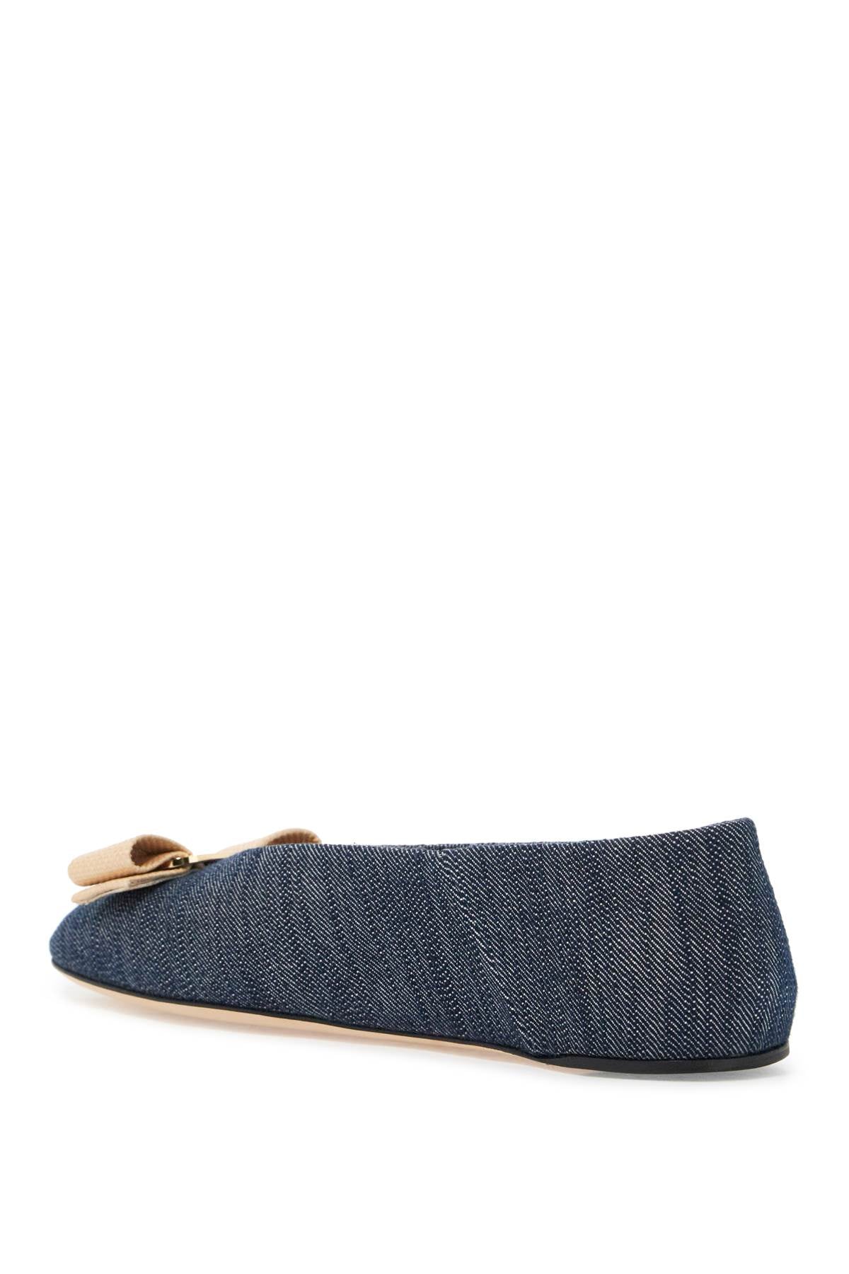 FERRAGAMO Denim Ballet Flats with Raffia Bow