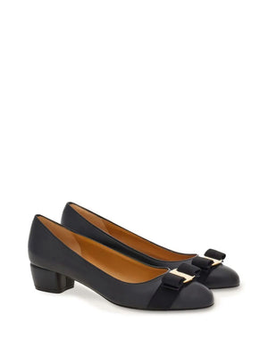 FERRAGAMO Elegant Bow Pumps | Classic Black Leather Sandals for Women | FW24 Collection