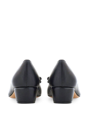 FERRAGAMO Elegant Bow Pumps | Classic Black Leather Sandals for Women | FW24 Collection