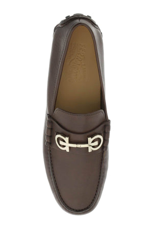 FERRAGAMO Men's Brown Leather Gancini Hook Loafers for SS24