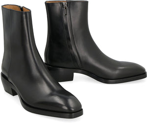 FERRAGAMO Black Leather Ankle Boots - Men's FW23 Fashion Item