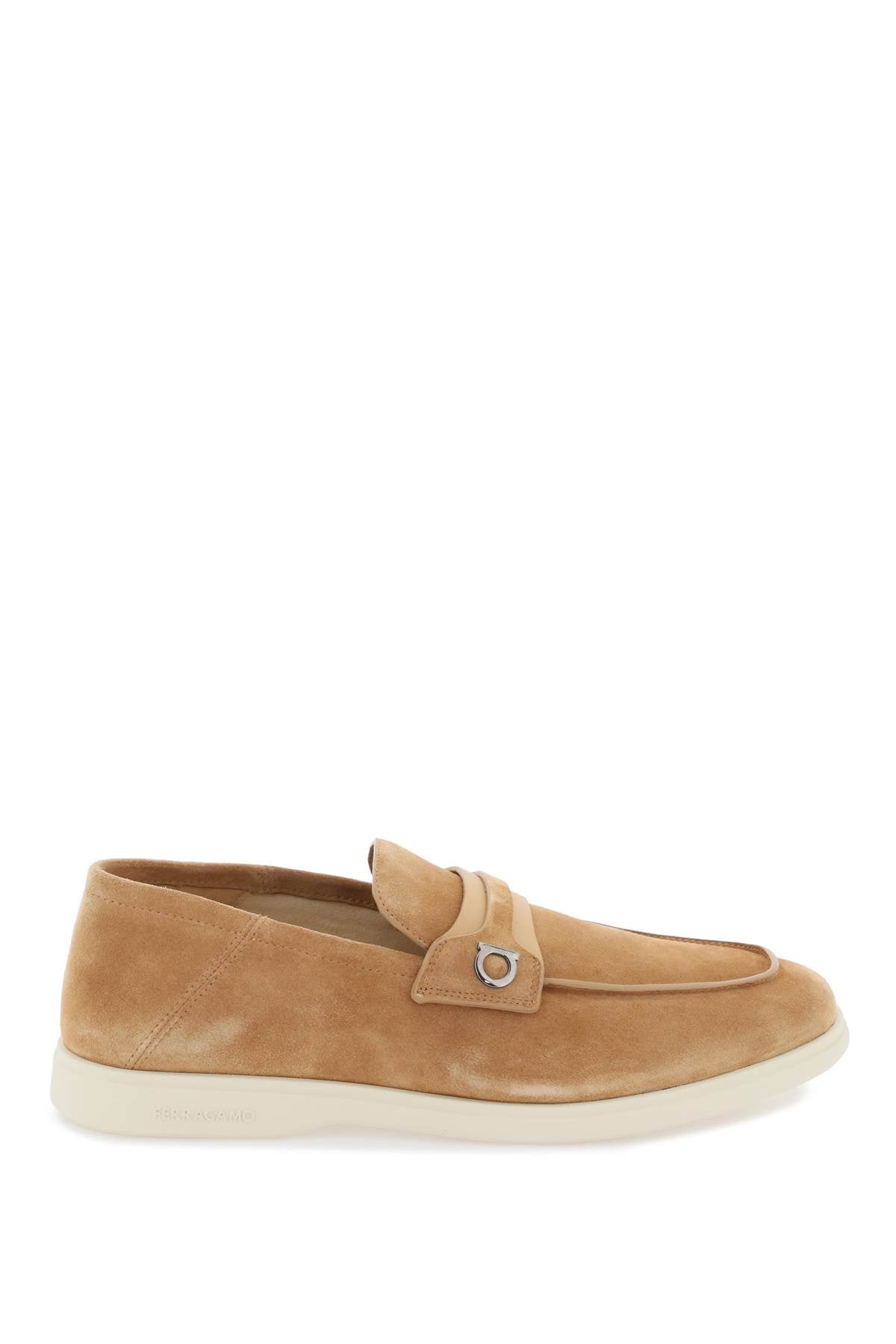 Men's Beige Suede Moccasins with Gancini Hook Detail by Ferragamo