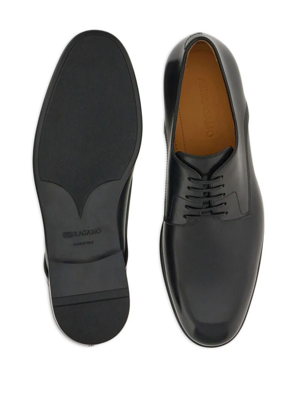 FERRAGAMO Black Lace-Up Leather Derby Dress Shoes for Men