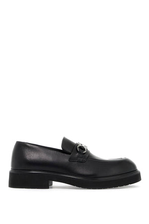 FERRAGAMO Sleek Leather Loafers with Iconic Hook Detail - Fit: M