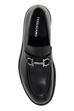 FERRAGAMO Sleek Leather Loafers with Iconic Hook Detail - Fit: M