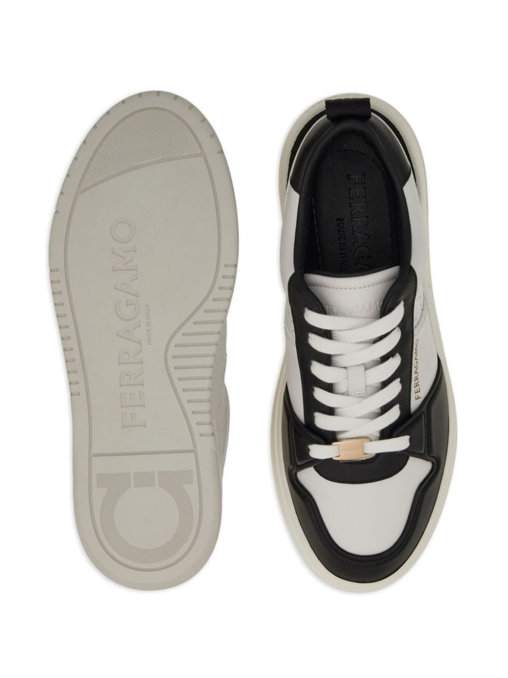 FERRAGAMO Men's Two-Tone Leather Sneakers with Gold-Tone Logo Detailing