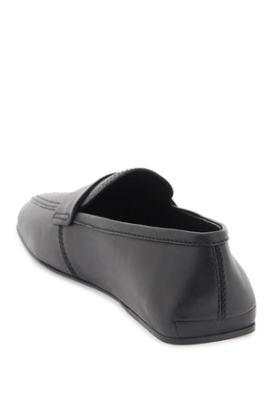 FERRAGAMO Black Leather Moccasins for Men with Iconic Metal Ganici Detail