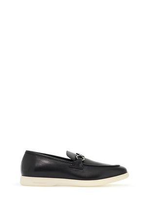 FERRAGAMO Casual Leather Loafers with Gancini Detail