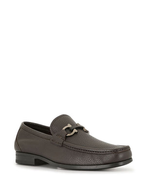 FERRAGAMO Luxury Grained Leather Loafers with Iconic Hook Buckle - Width EEE