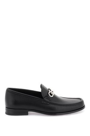 FERRAGAMO Classic Leather Moccasins with Silver Gancini Hook - EEE Width