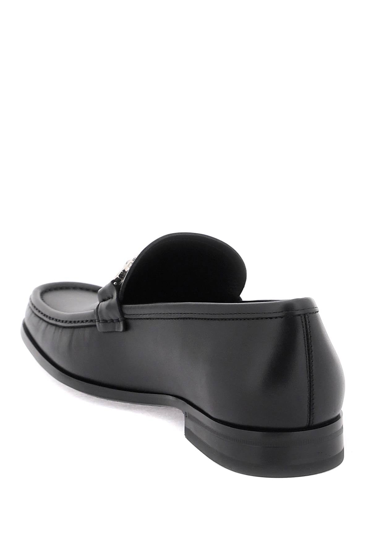 FERRAGAMO Classic Leather Moccasins with Silver Gancini Hook - EEE Width