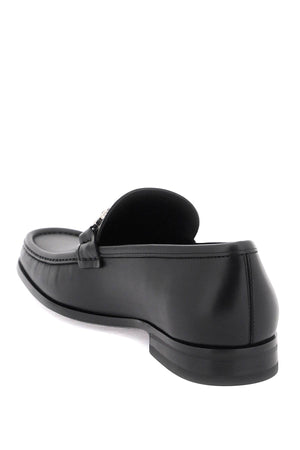 FERRAGAMO Classic Leather Moccasins with Silver Gancini Hook - EEE Width