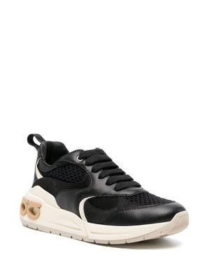 Black Leather Almond-Toe Sneakers for Women by Ferragamo