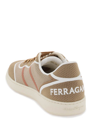 FERRAGAMO Vintage-Inspired Tan Mesh Low-Top Sneakers for Women