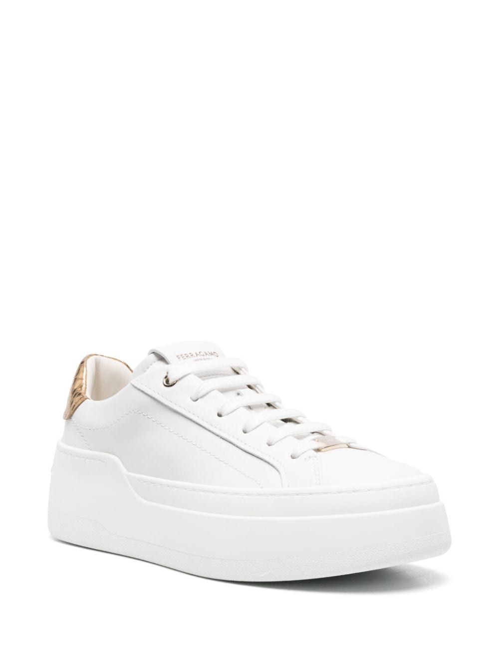 FERRAGAMO White Leather Platform Sneakers for Women