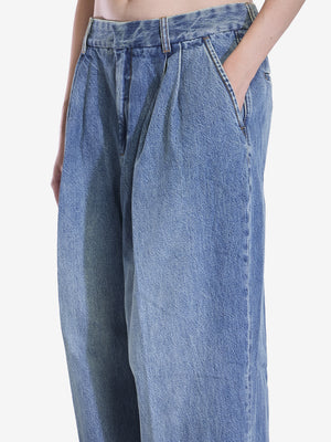 ZIMMERMANN Straight-Leg Pleated Cotton Denim Jeans