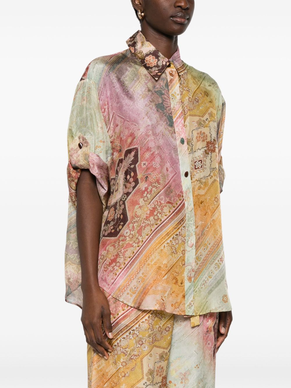 ZIMMERMANN Printed Silk Shirt with Buttoned Cuffs