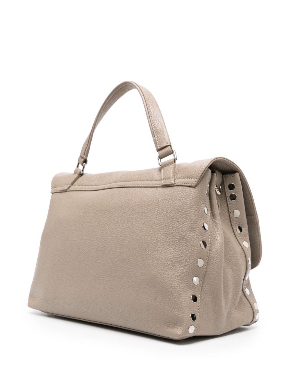 ZANELLATO Taupe Grey Grained Leather Handbag with Silver Stud Detailing