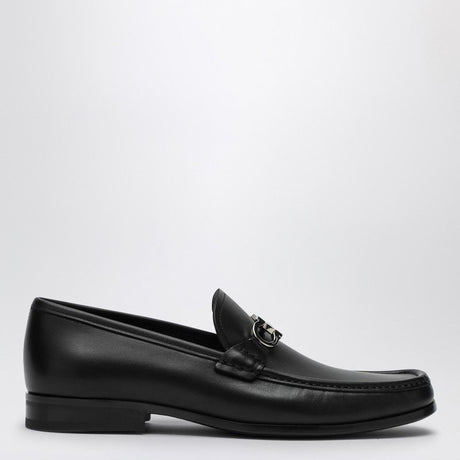 Ferragamo Elegant Black Leather Moccasin Loafers with Reversible Horsebit