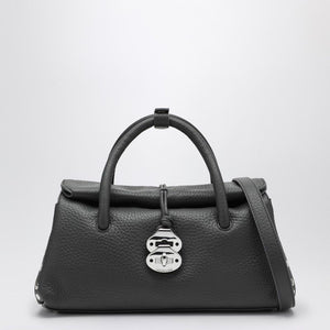 ZANELLATO Mini Grey Leather Handbag with Elegant Twist-Lock Closure