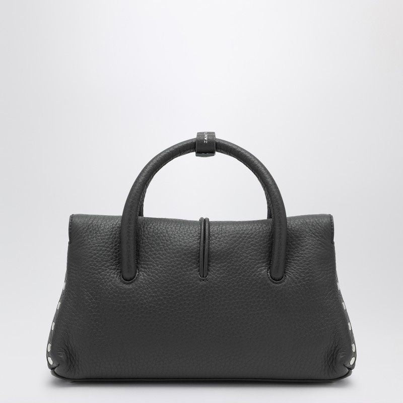 ZANELLATO Mini Grey Leather Handbag with Elegant Twist-Lock Closure