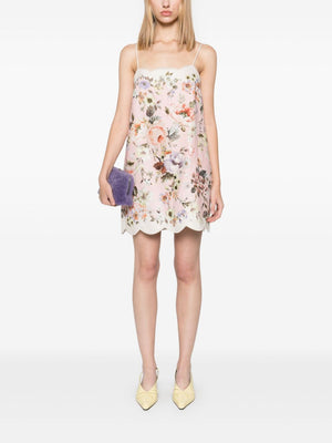 ZIMMERMANN Thigh-Length Mini Dress with Scallop Hem and All-Over Print