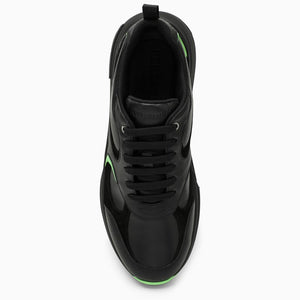 FERRAGAMO Men's Black and Neon Green Fabric Sneakers for FW23