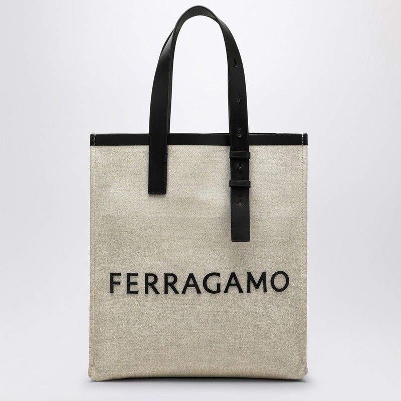 FERRAGAMO Canvas Tote Handbag with Logo - FW24 Edition