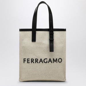 FERRAGAMO Canvas Tote Handbag with Logo - FW24 Edition