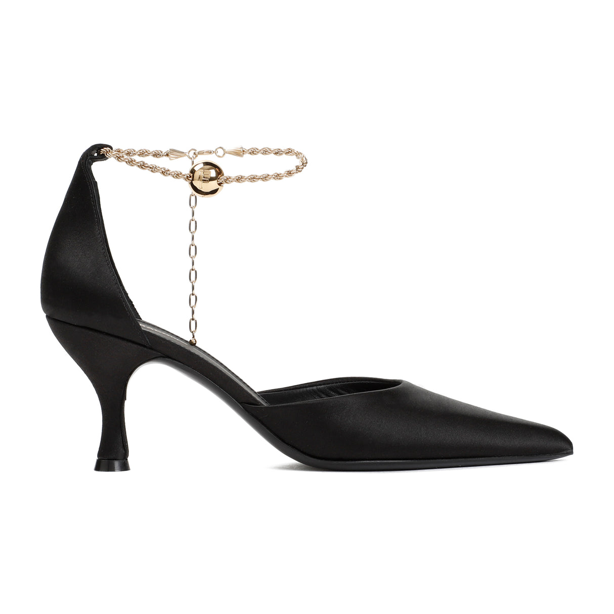 FERRAGAMO Women's Black Ankle Chain Kitten Heel Pumps for SS24