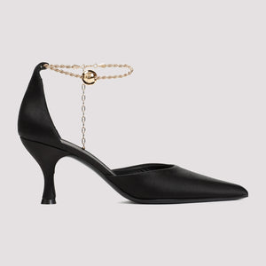 FERRAGAMO Women's Black Ankle Chain Kitten Heel Pumps for SS24