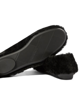 FERRAGAMO Chic Shearling Ballet Flats with Leather Accents