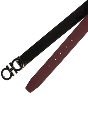 FERRAGAMO Reversible Adjustable Leather Belt with Dual-Toned Buckle - 3.5 cm