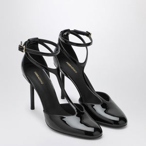 Ferragamo Elegant T-Strap Black Patent Leather Pumps