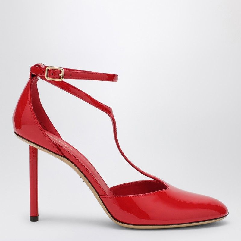 FERRAGAMO T-Strap Red Patent Leather Pumps