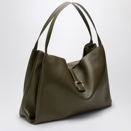 FERRAGAMO Large Olive Green Leather Tote Handbag