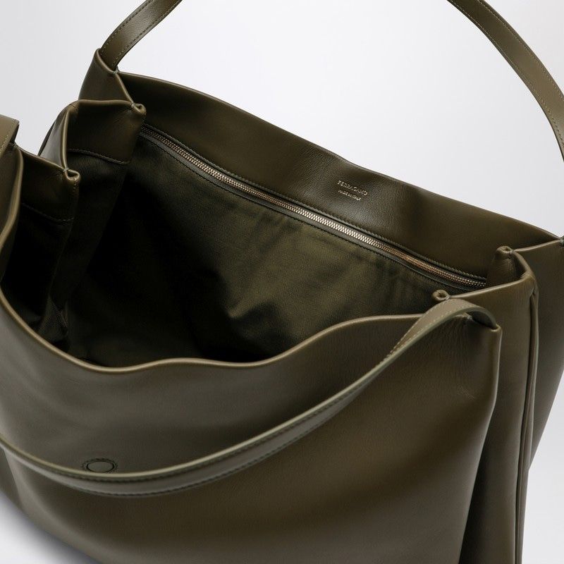 FERRAGAMO Large Olive Green Leather Tote Handbag