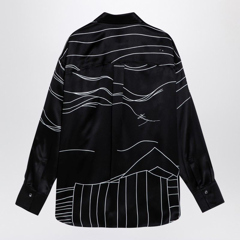 FERRAGAMO Classic Black Silk Satin Shirt with Spirit Print